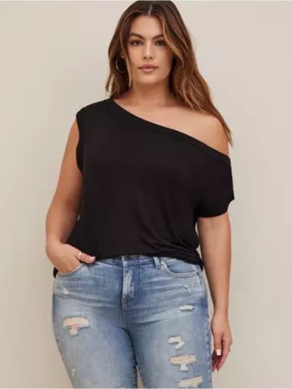 torrid Black One-Shoulder Plus Size Tee
